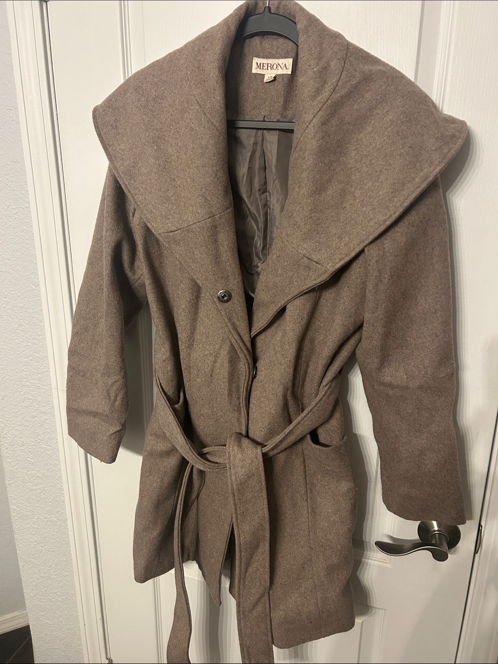 Merona Brown Shawl-Collar Belted Trench Coat